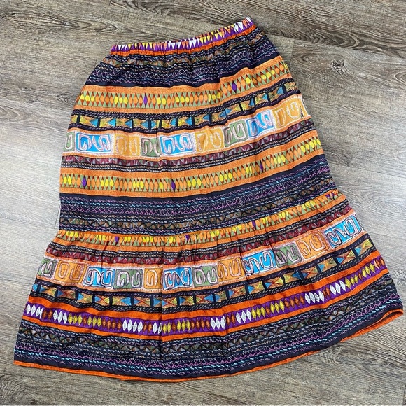 Chico's Dresses & Skirts - Chicos Skirt Women 2 Large Colorful 100% Silk Pull On Elastic Waist Beaded Boho